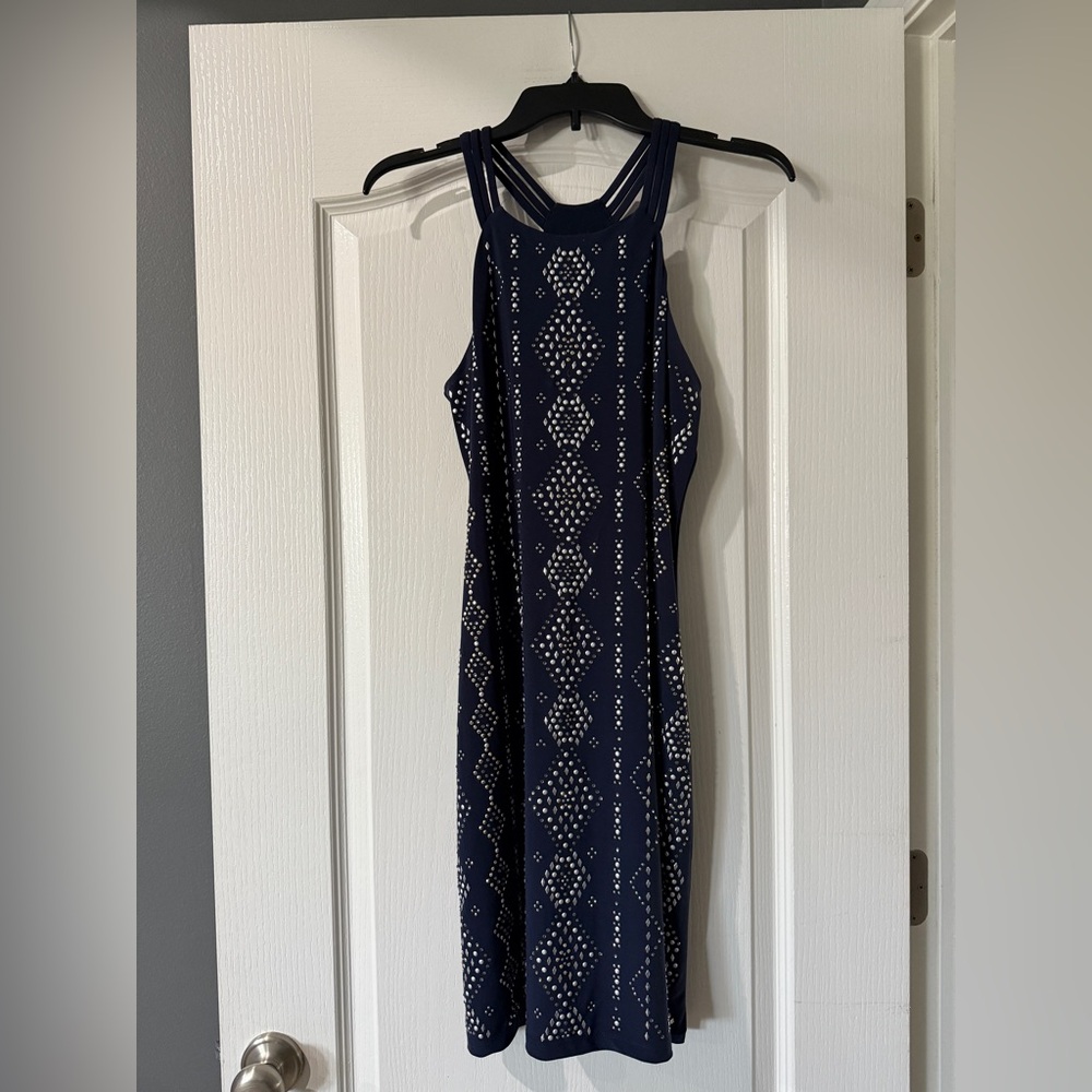 WHBM Navy Silver‎ Studs/Beaded Racerback Dress Size XS